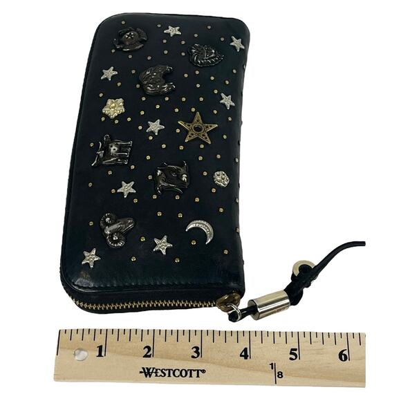 Jimmy Choo Long Wallet Zodiac Studded Zip Black Leather Clutch Purse Authentic - Picture 14 of 15